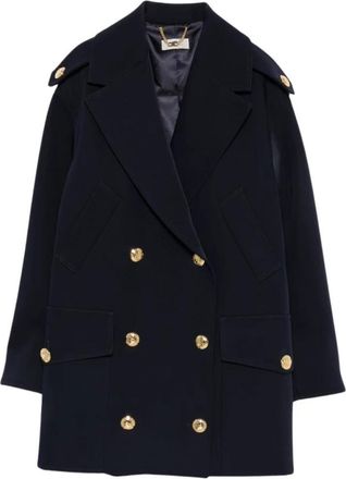 Elisabetta Franchi Double-Breasted Coat - Dames - Mantel - Blauw - S - Polyester - Jassen