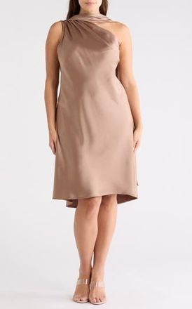 Renee C One-Shoulder Satin Shift Dress with Scarf in Dune at Nordstrom Rack, Size 1X