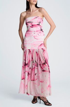 Kenneth Cole Strapless Floral Maxi Dress in Pop Pink Multi at Nordstrom, Size 14