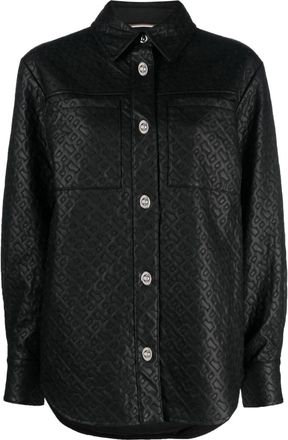 BOSS monogram-embossed long-sleeve shirt - women - Polyester - 38 - Black