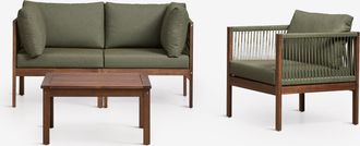 Sklum Conjunto De Jard&iacute;n Con Sof&aacute; Modular De 2 Piezas Con Reposabrazos, Sill&oacute;n Y Mesa De Centro En Madera De Acacia Branson Sklum