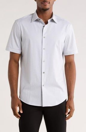 Bugatchi Dot Short Sleeve Woven Button-Up Shirt in Platinum at Nordstrom Rack, Size Xx-Large