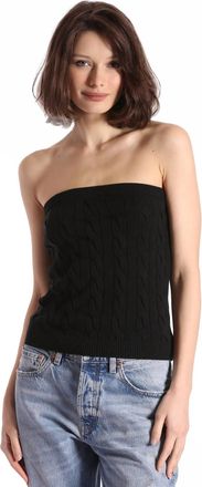Minnie Rose Cotton Cable Strapless Top In Black