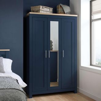 Birlea 3 Door Mirror Wardrobe Highgate Farmhouse Shabby Chic in Navy