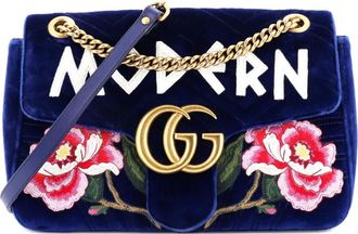Gucci GG Marmont Flap medium fluwelen schoudertas met borduurwerk - Blauw