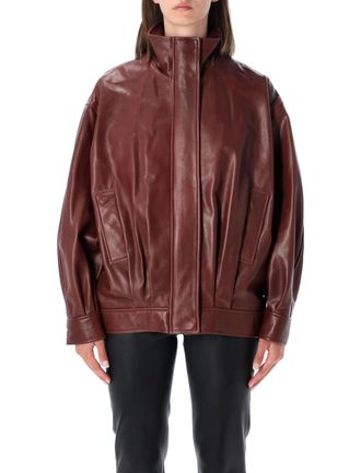 Arma Paula Lambskin Leather Oversized High-Collar Jacket