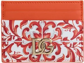 Dolce & Gabbana DG Logo Majolica Print Leather Card Case in Ih3Tn Maiolica 6 Orange at Nordstrom