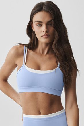 Alo | Airbrush Double Up Bra in Light Provence Blue/White, Size: Medium