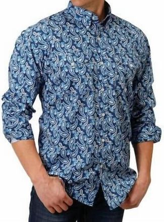 Roper Long Sleeve Paisley Western Shirt In Indigo Blue