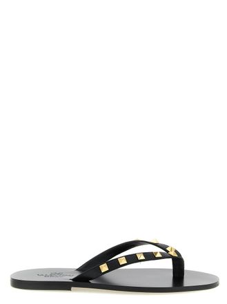 Valentino Garavani Black Studded Open Toe Slippers