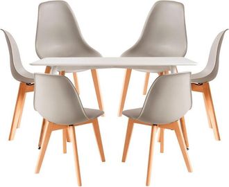 Regalos Miguel Regalos Miguel - Conjuntos de mesa y sillas - Conjunto Mesa Tower Rectangular 120 x 80 cm Blanca y Pack 6 Sillas Kelen - Gris