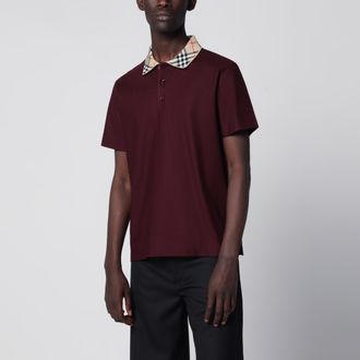 Burberry Polo con colletto Check in piqu&eacute; di cotone rosso