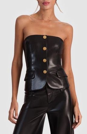 Alice & Olivia Madison Faux Leather Bustier in Black at Nordstrom Rack, Size 10