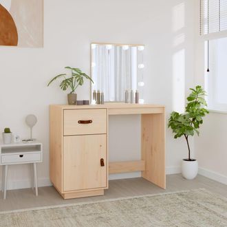 vidaXL Vidaxl - Mesa Tocador Con Led Madera Maciza De Pino 95x50x133,5 Cm