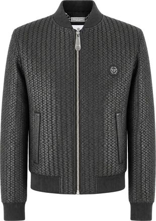 Philipp Plein Bomber in Pelle - - Jackets - Uomo - Nero - 5XL