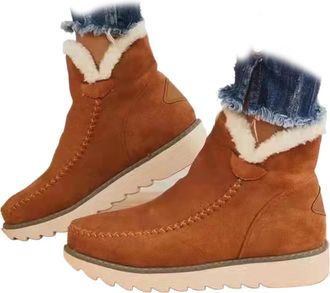 Generic Womens Classic Slip Resistant Ankle Snow Boots - Fleece Lined Slip-On Winter Booties, Water Resistant Warm Casual Shoes (Brown,7.5)