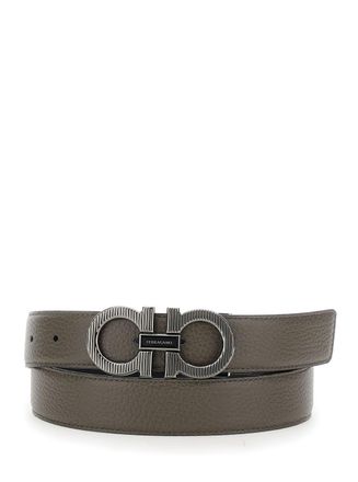 Ferragamo Grey Reversible Belt With Gancini Buckle In Leather Man