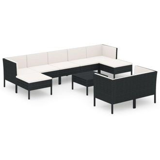 vidaXL Set Muebles De Jard&iacute;n 10 Pzas Y Cojines Rat&aacute;n Sint&eacute;tico Negro Vidaxl