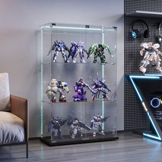 OEM Vitrina De Vidrio Led, 3 Estantes, Puertas Dobles, Armario De Presentaci&oacute;n Para Sal&oacute;n, Para Colecci&oacute;n, 123 X 78 X 35cm, Negro