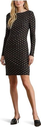 Lauren Ralph Lauren Geo-Print Stretch Jersey Boatneck Dress Womens Dress Navy : 14, Elastane/Polyester