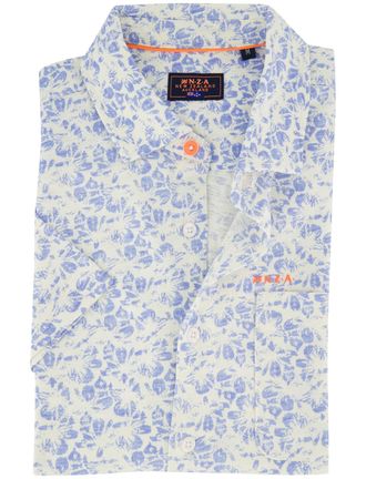 N-Z-A- NEW ZEALAND AUCKLAND Overhemd New Zealand wit met print lichtblauw bloemen normale fit