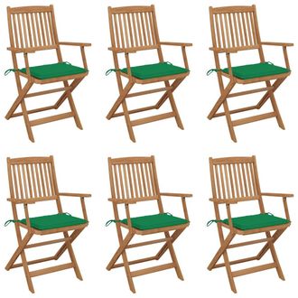 vidaXL Sillas Plegables (6 Unidades) Con Cojines, De Madera Maciza De Acacia. Vidaxl