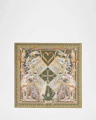 Ferragamo Poised Leopards Print Silk Scarf
