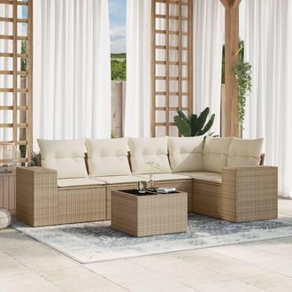 vidaXL Juego De Sof&aacute;s Jard&iacute;n Con Cojines 6 Pzas Rat&aacute;n Sint&eacute;tico Beige Vidaxl