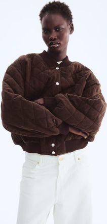 H&M Quilted Bomber Jacket in Dark Brown at Nordstrom, Size Xx-Large