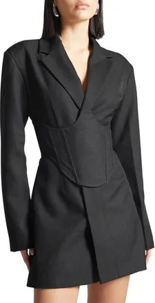 Mani&egrave;re De Voir Tailored Blazer Dress with Reversible Corset in Black at Nordstrom, Size 4