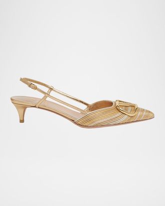 Valentino Garavani VLogo Medallion Metallic Slingback Pumps