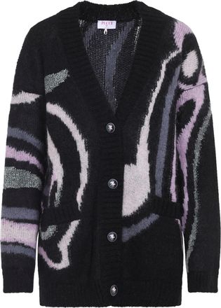 Emilio Pucci Emilio Pucci Womens Embroidered Mohair Blend Oversize Cardigan - Black Wool - Size X-Small