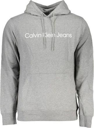 Calvin Klein Hoodies & sweatvesten, Heren, Grijs, L, Katoen, Grijze Hoodie met Centrale Zak