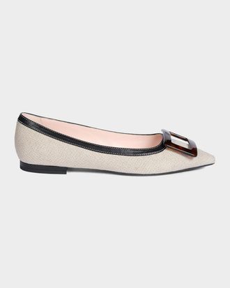 Roger Vivier Gommettine Linen and Leather Ballerina Flats