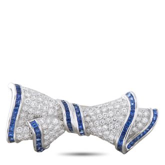 Luxury Bazaar Vintage Platinum and 18K Yellow Gold 2.40ct Diamond and Sapphire Bow Brooch MF03-062926