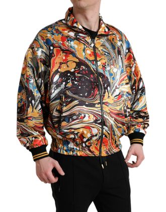 Dolce & Gabbana Mens Multicolor Abstract Polyester Bomber Jacket Clothing