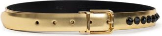Dolce & Gabbana Gouden leren riem met zwarte kristallen - Dames - Riemen - Geel - 80 CM - Leer - Accessoires