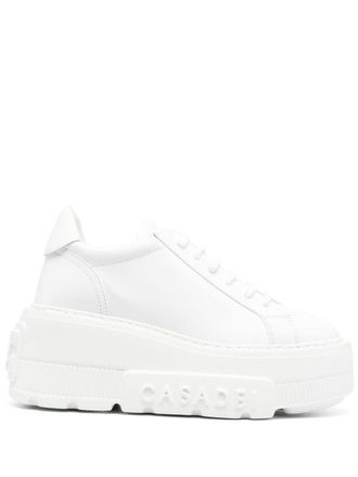 Casadei Womens Nexus White Leather Platform Sneakers