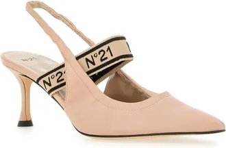 N&deg;21 Logo-Accented Leather Slingback Heel - Beige