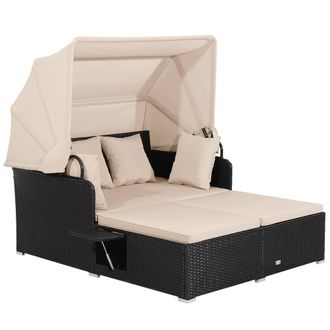 Costway Costway Outdoor Hand-Woven PE Wicker Daybed Patio Loveseat Sofa Set in Beige