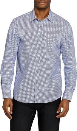 W.R.K Diamond Dot Button Up Shirt in Navy at Nordstrom, Size Xx-Large
