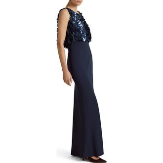 Marina Moscone Bias Dress w/ Paillette Bodice in Navy at Nordstrom, Size 10