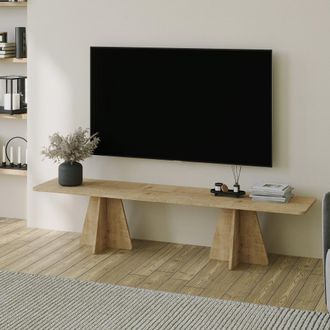 Dmora Mueble Para Tv Cairano, Soporta 40 Kg, Montaje En Suelo, Estructura Color Roble, 180x42x40h Cm Marr&oacute;n Roble