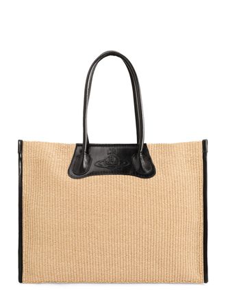 Vivienne Westwood Rectangular Woven Tote Bag with Black Leather Accents