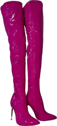 Generic Rose,34,Ladies Patent Leather Thigh High Boots, Sexy Artificial PU Stiletto High Heel Over The Knee Boots, Large Size Stretch Side Zip Evening Party L