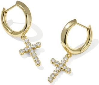 Kendra Scott Cross Crystal Drop Huggie Hoop Earrings in Gold at Nordstrom