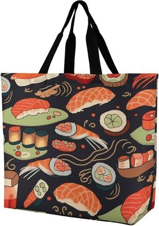 Generic Japanese Sushi Shrimp Shopping Bag Large Capacity Tote Bag Handle Tote Bags For Picnic Work Casual