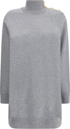 Balmain Womens Turtleneck Sweater Button Detail - Grey Cashmere - Size EU 34 (Womens)
