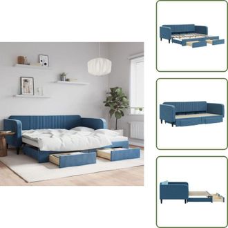 vidaXL Divano letto moderno - vidaXL Divano Letto Estraibile con Cassetti Blu 100x200 cm in Velluto - Letto con ruote