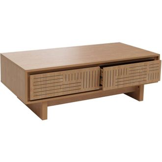 Hhg Tavolino salotto HHG 907, tavolo da divano elegante, 2 cassetti 2 scomparti, melamina 40x120x60cm, olmo naturale
